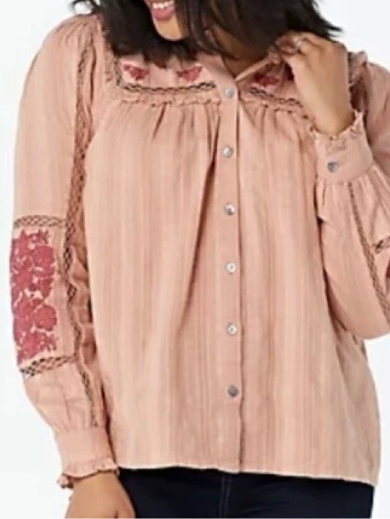 LOGO by Lori Goldstein Tops - LOGO Lavish by Lori Goldstein boho style woven top with embroidery size large